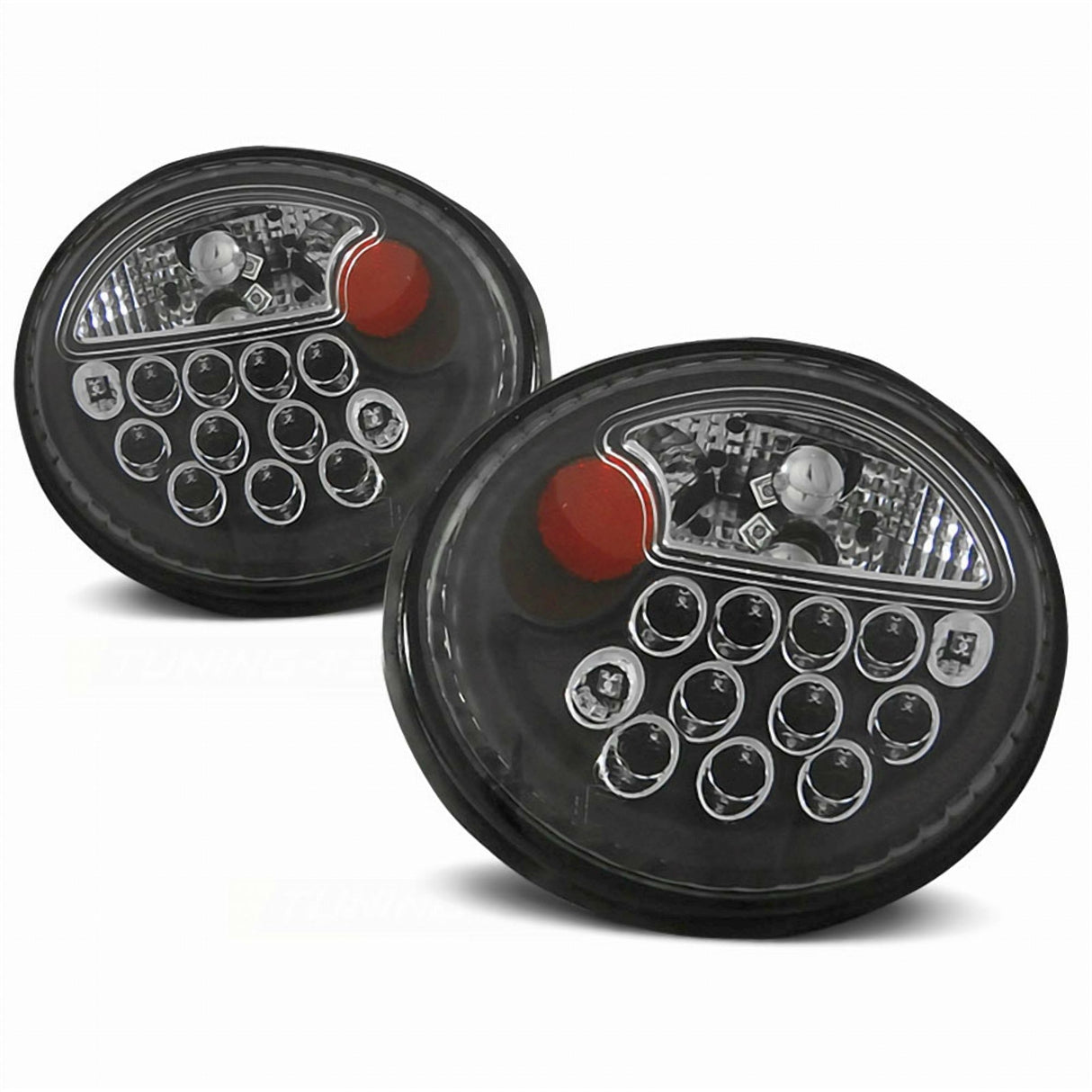 Schwarze LED Scheinwerfer mit roten Akzenten für KFZ-Tuning, Paar