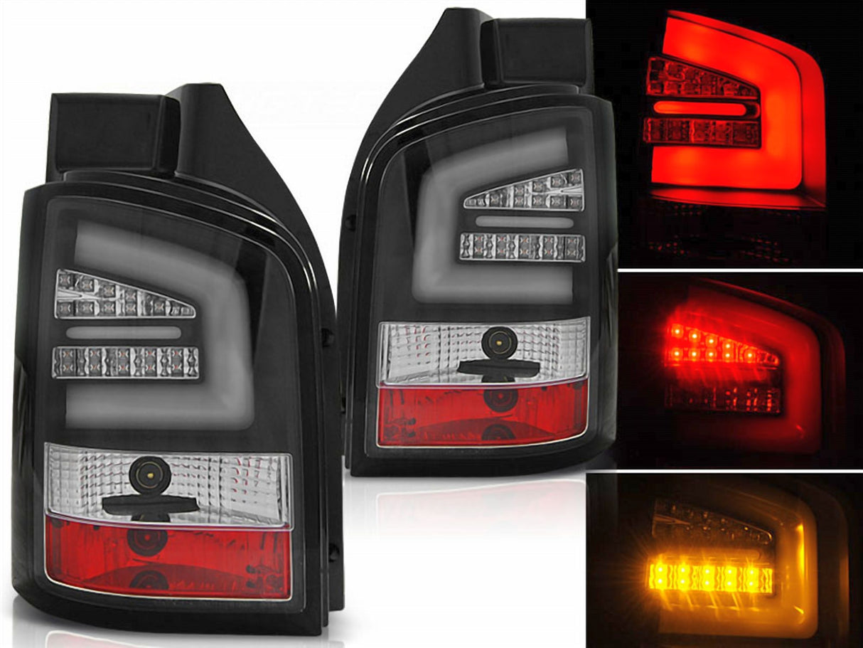 Schwarze LED LightBar Rückleuchten VW T5 2003-2009 Heckklappe mit Kratzern