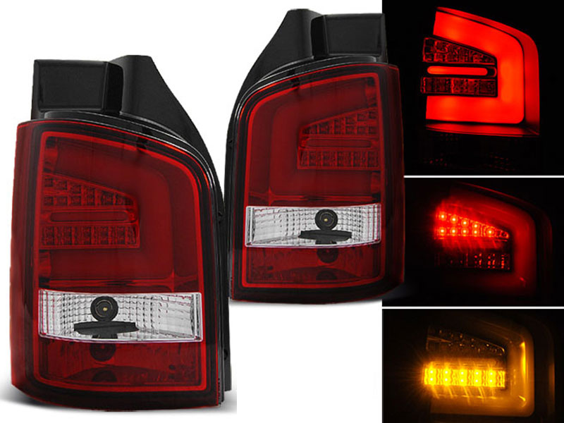 LED Lightbar Rückleuchten VW T5 Heckklappe rot mit Lichtleiter-Design, Tuning Heckleuchten