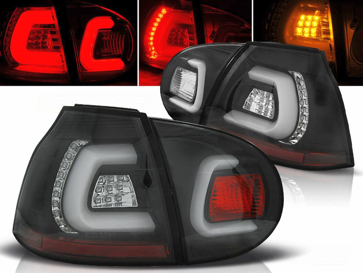 LED LightBar Rückleuchten schwarz VW Golf 5 2003-2009 mit C-Form Leuchtstreifen und roten Bremslicht