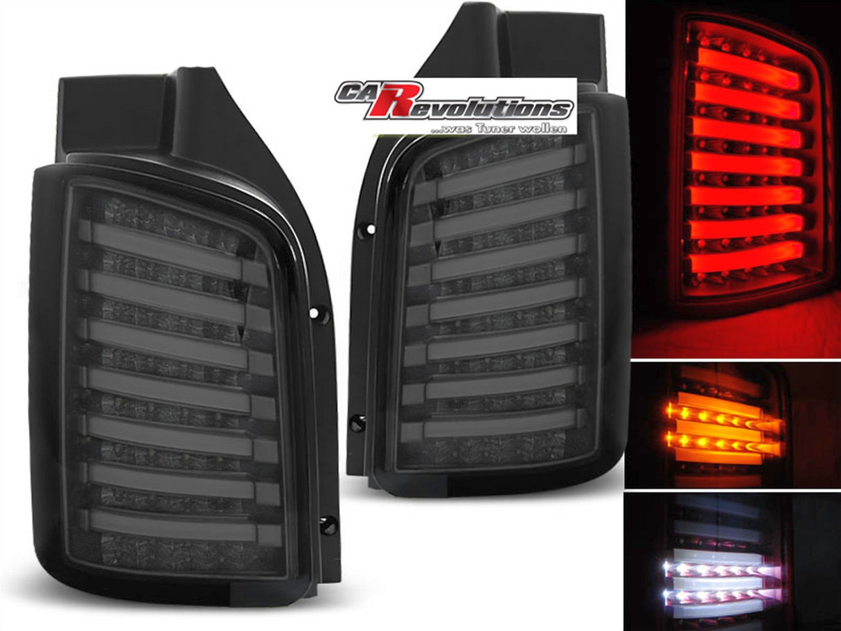 Schwarze LED Rückleuchten für VW T5 2003-2015, mit roten und weißen Leuchteffekten