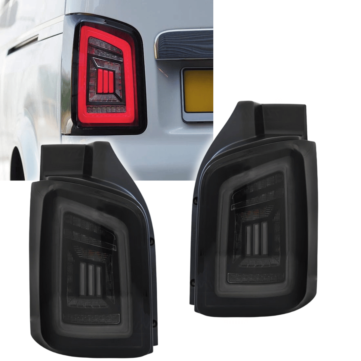 Voll LED Rückleuchten Set Smoke-Schwarz für VW T5 03-15, Tuning Rücklichter