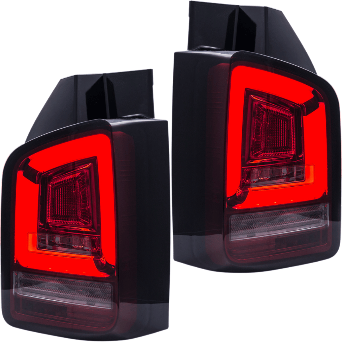 LED Rückleuchten Set Rot-Smoke mit Lightbar & dynamischem Blinker für VW T6 Transporter 2015-2019 Flügeltüren