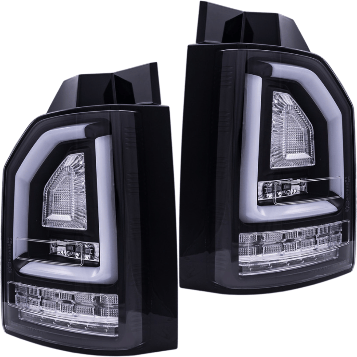 LED Rückleuchten Set Schwarz mit Lightbar & dynamischem Blinker für VW T6 Transporter 2015-2019 Flügeltüren