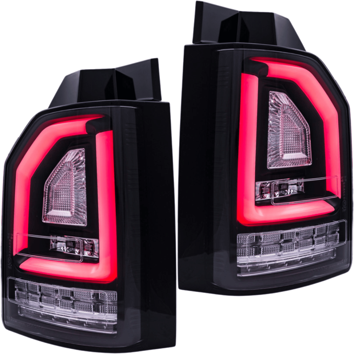 LED Rückleuchten Set Schwarz mit Lightbar & dynamischem Blinker für VW T6 Transporter 2015-2019 Flügeltüren