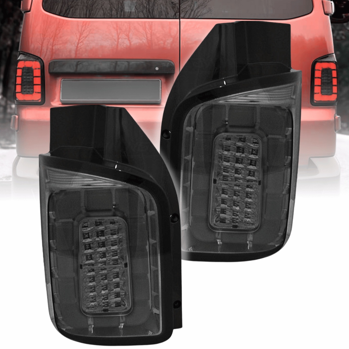 Voll LED Lightbar Rückleuchten Set Smoke für VW T6 Transporter mit Flügeltüren 2015-2019