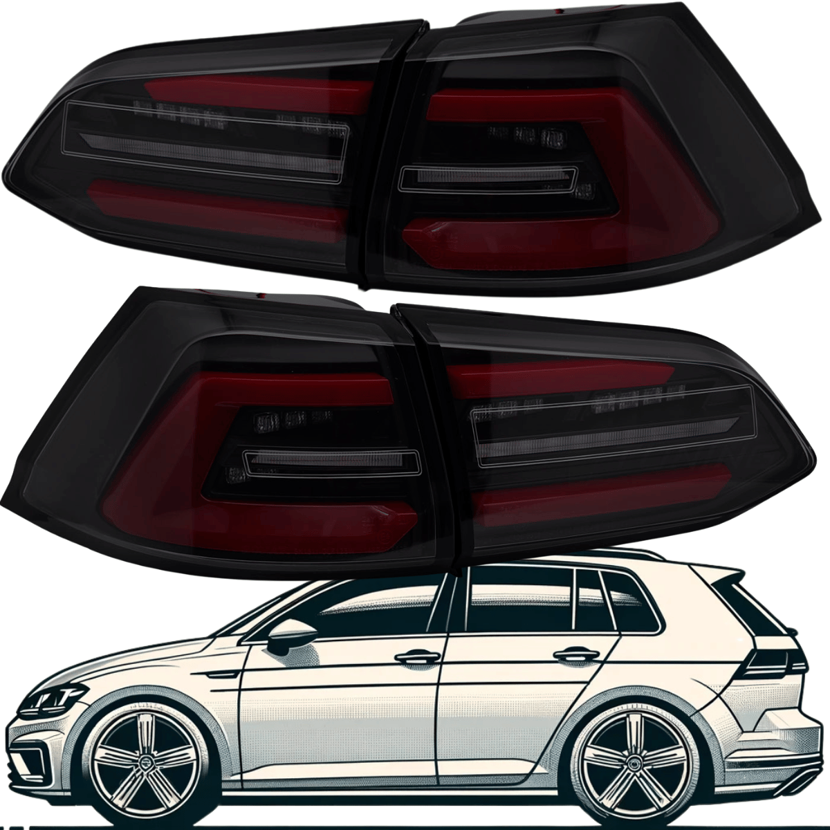 Voll LED Rückleuchten Set für VW Golf 7 Variant 2017–2019 in Schwarz-Smoke mit dynamischem Blinker / LightBar