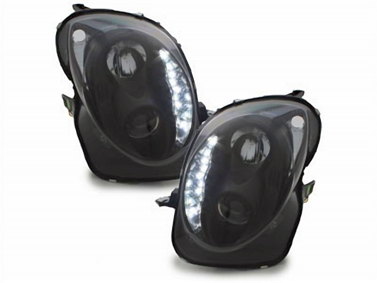 Schwarze LED Scheinwerfer für Alfa Romeo Mito 2008-2019, Set mit Tagfahrlicht Streifen