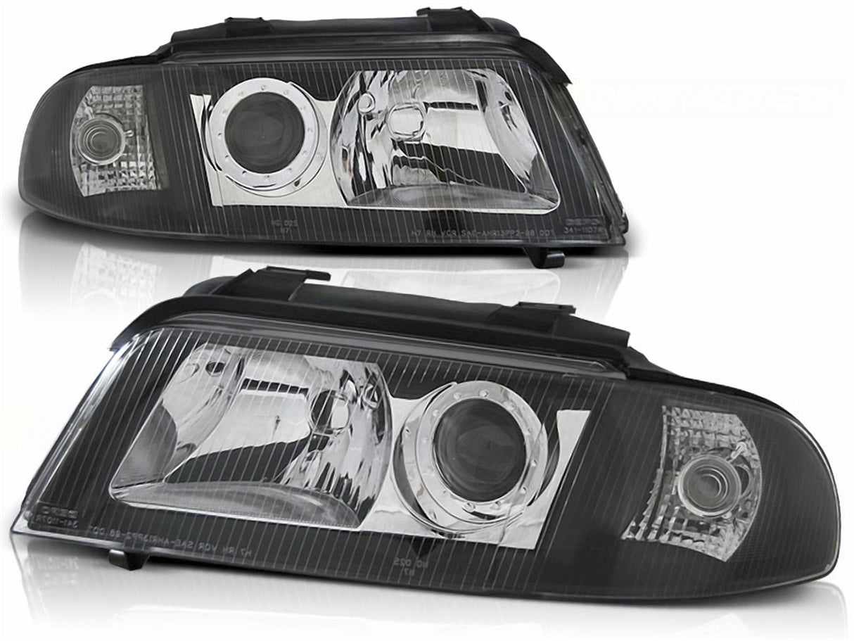 Schwarze Klarglas Scheinwerfer für Audi A4 B5 FL 99-00 mit Chromringen und Blinker