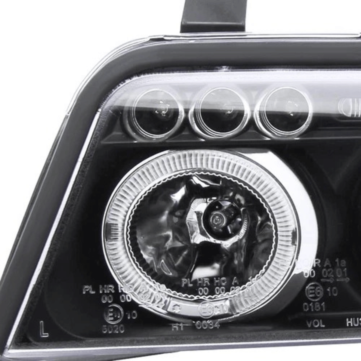 LED Scheinwerfer mit Tagfahrlicht Ring für BMW E46 Coupe Cabrio, schwarz mit E-Prüfzeichen