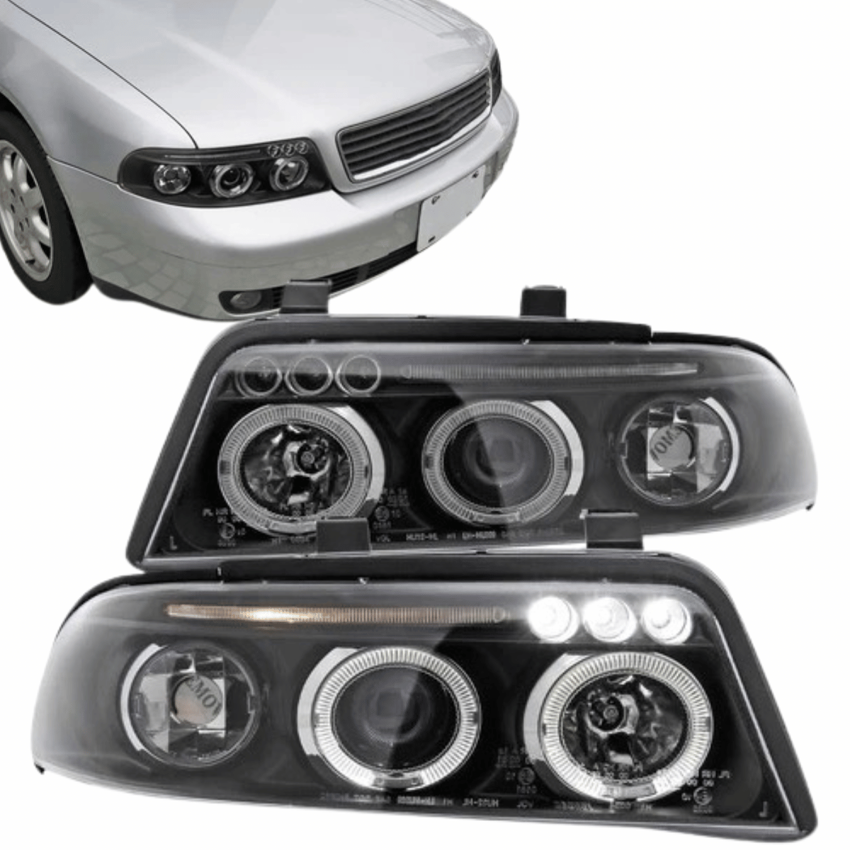 Angel Eyes Scheinwerfer Set schwarz Audi A4 B5 99-00 Facelift mit Ringen