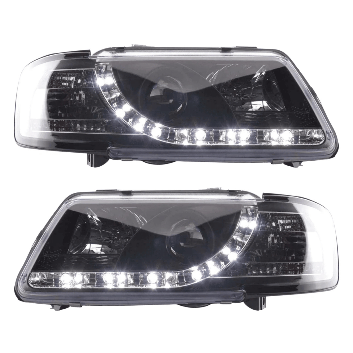 Schwarze LED-Scheinwerfer für VW Passat B5 mit Tagfahrlicht-Optik, Tuning-Scheinwerfer