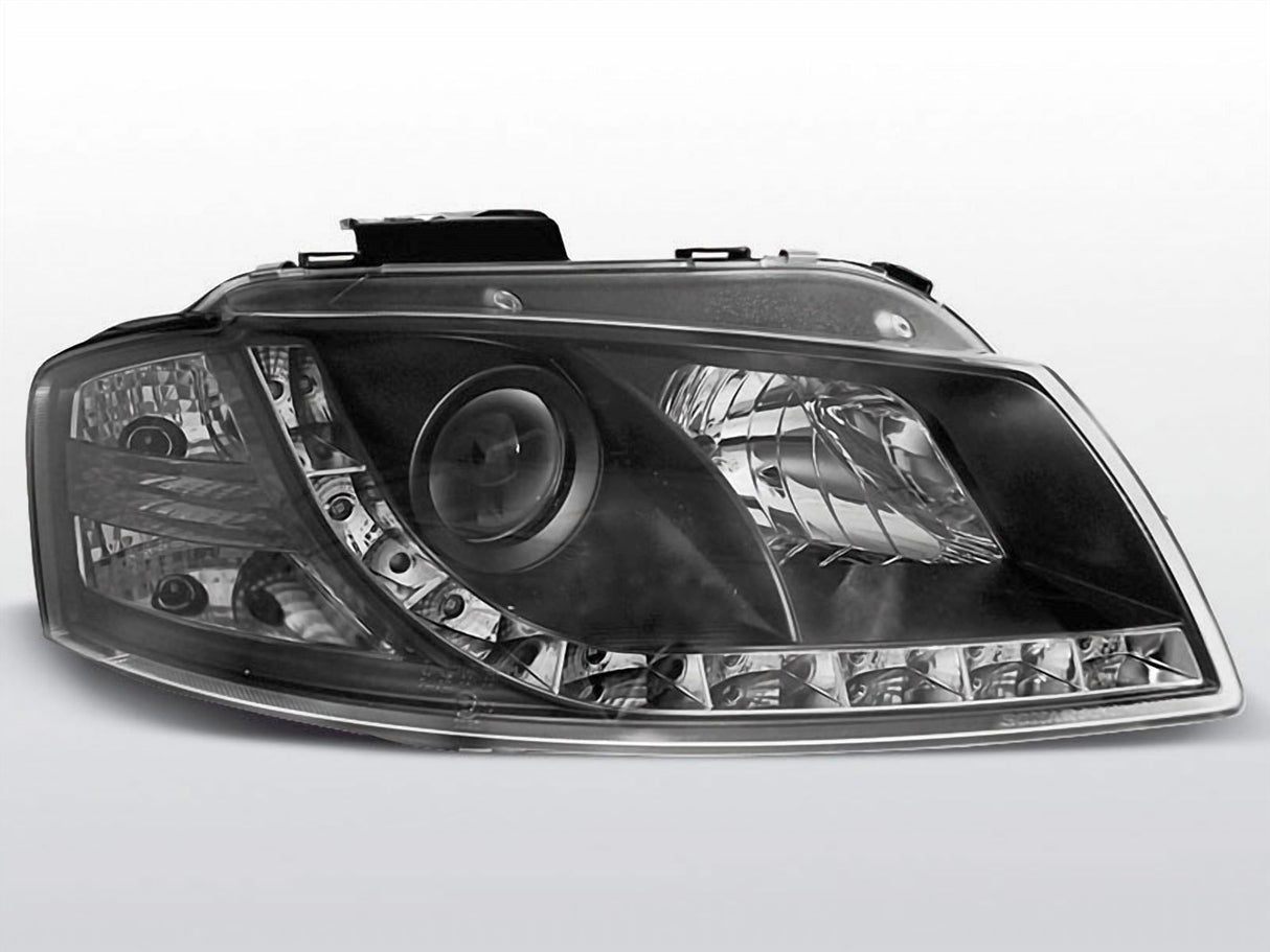 Schwarzer LED Scheinwerfer mit Tagfahrlicht für Audi A3 8P 03-08 Tuning Scheinwerfer