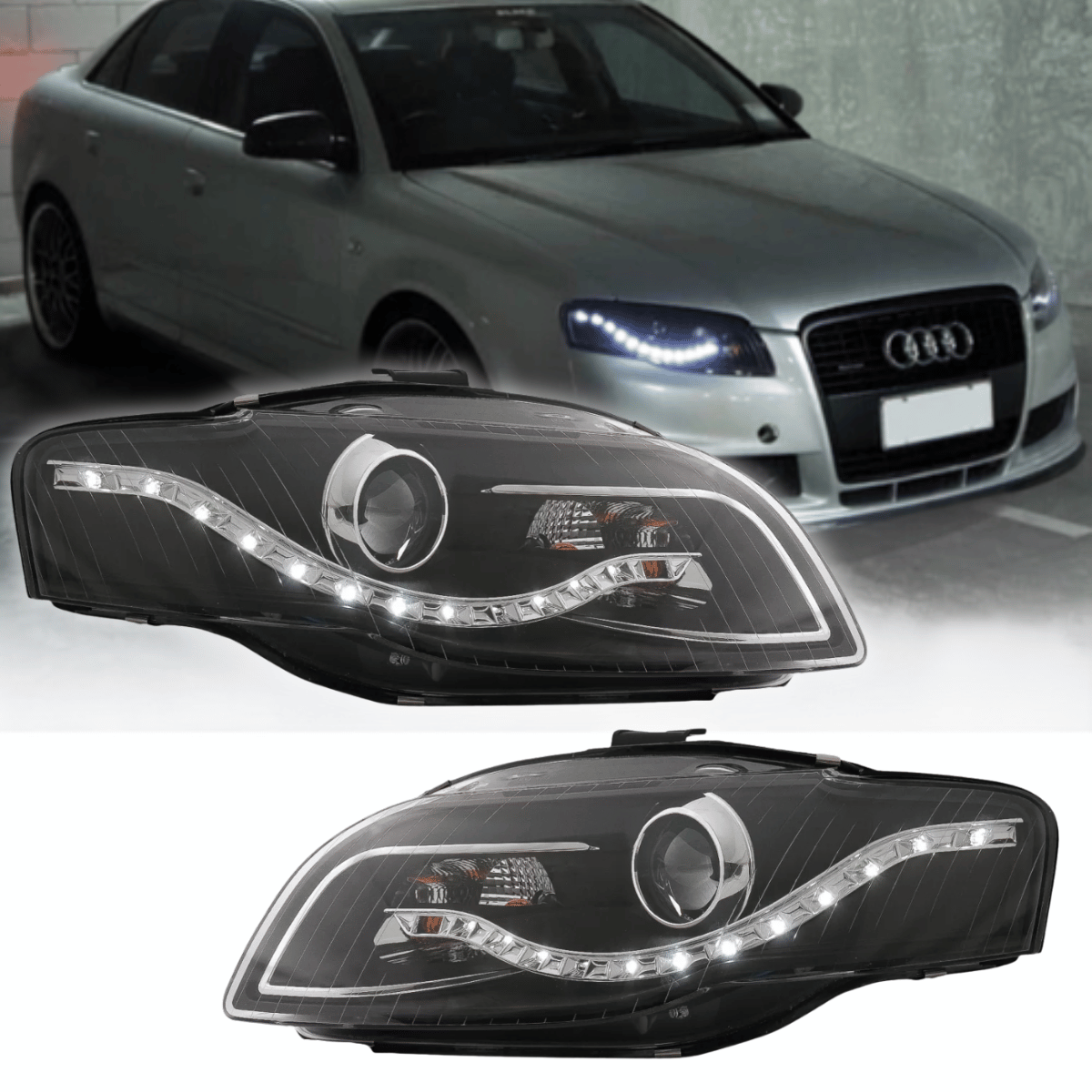 LED Scheinwerfer Set ür Audi A4 B7 + 8H schwarz 11.2004-03.2008