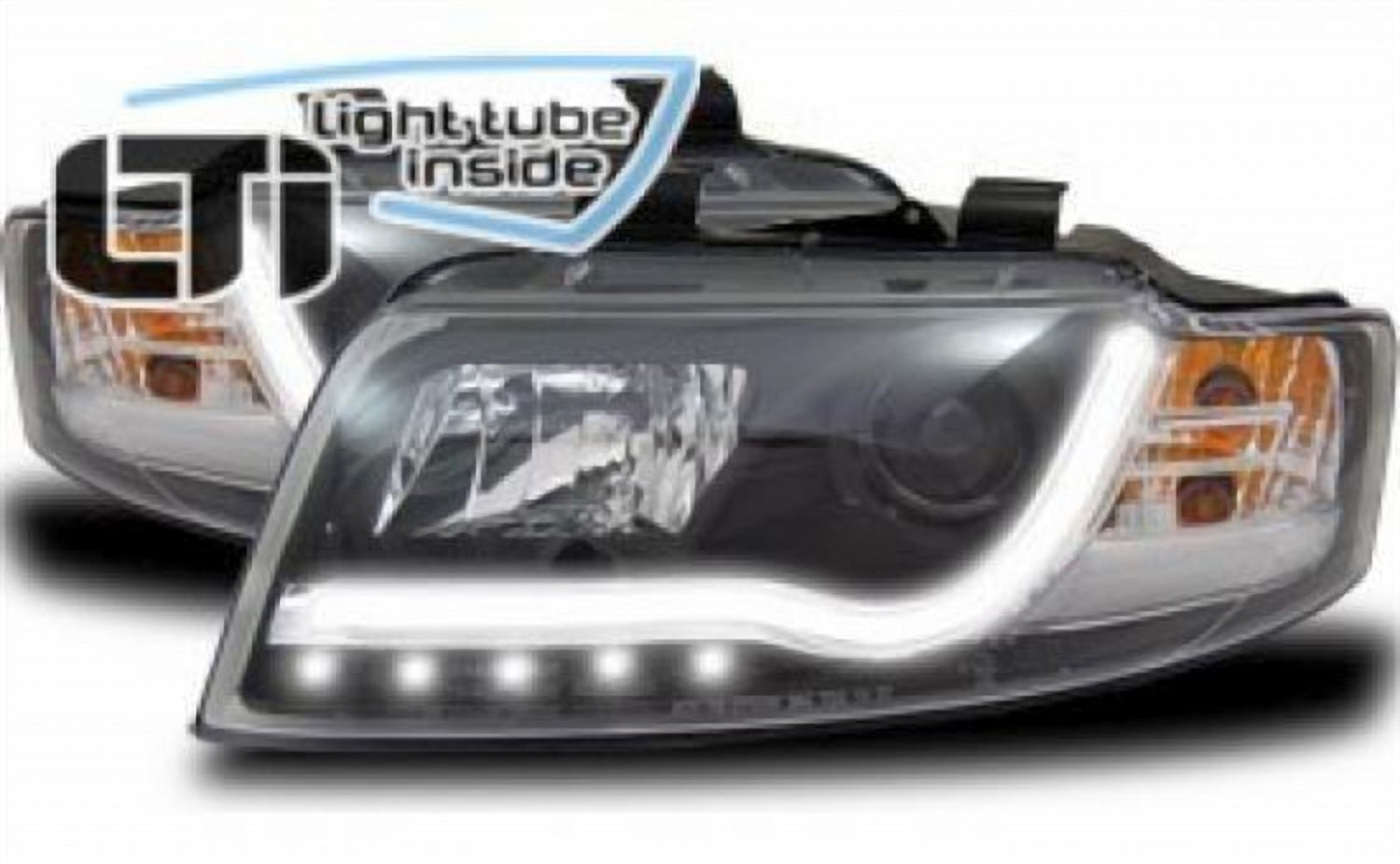 Led Light Tube Scheinwerfer in schwarz für Audi A4 B6 10.2000-10.2004