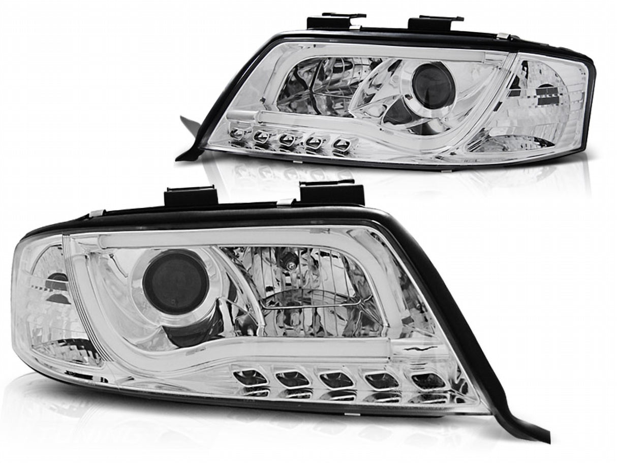 Led Light Tube Scheinwerfer in chrom für Audi A6 C5 Facelift 06.01-05.2004