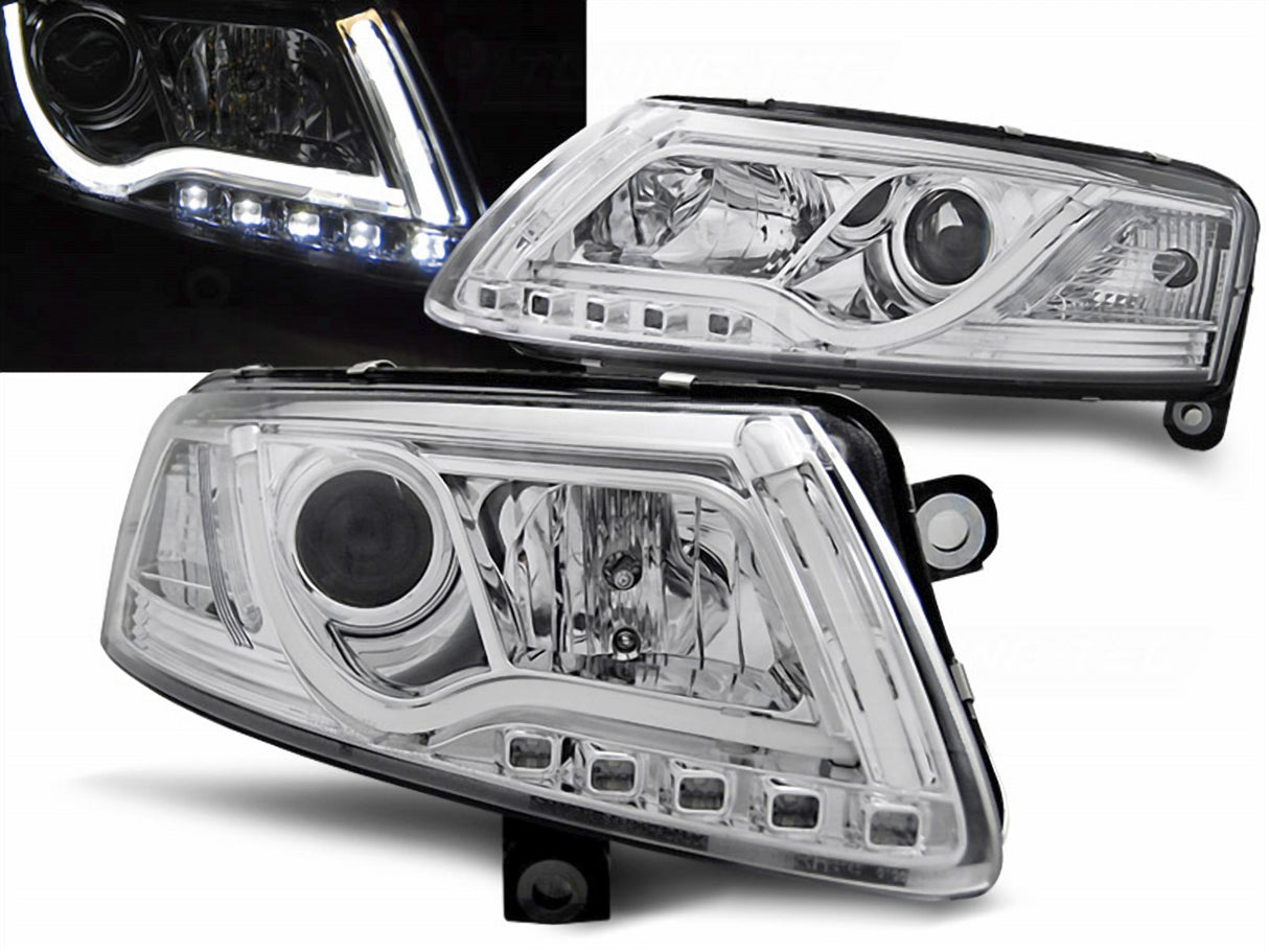 Led Light Tube Scheinwerfer Set in chrom für Audi A6 C6 4F 2004 - 2008-