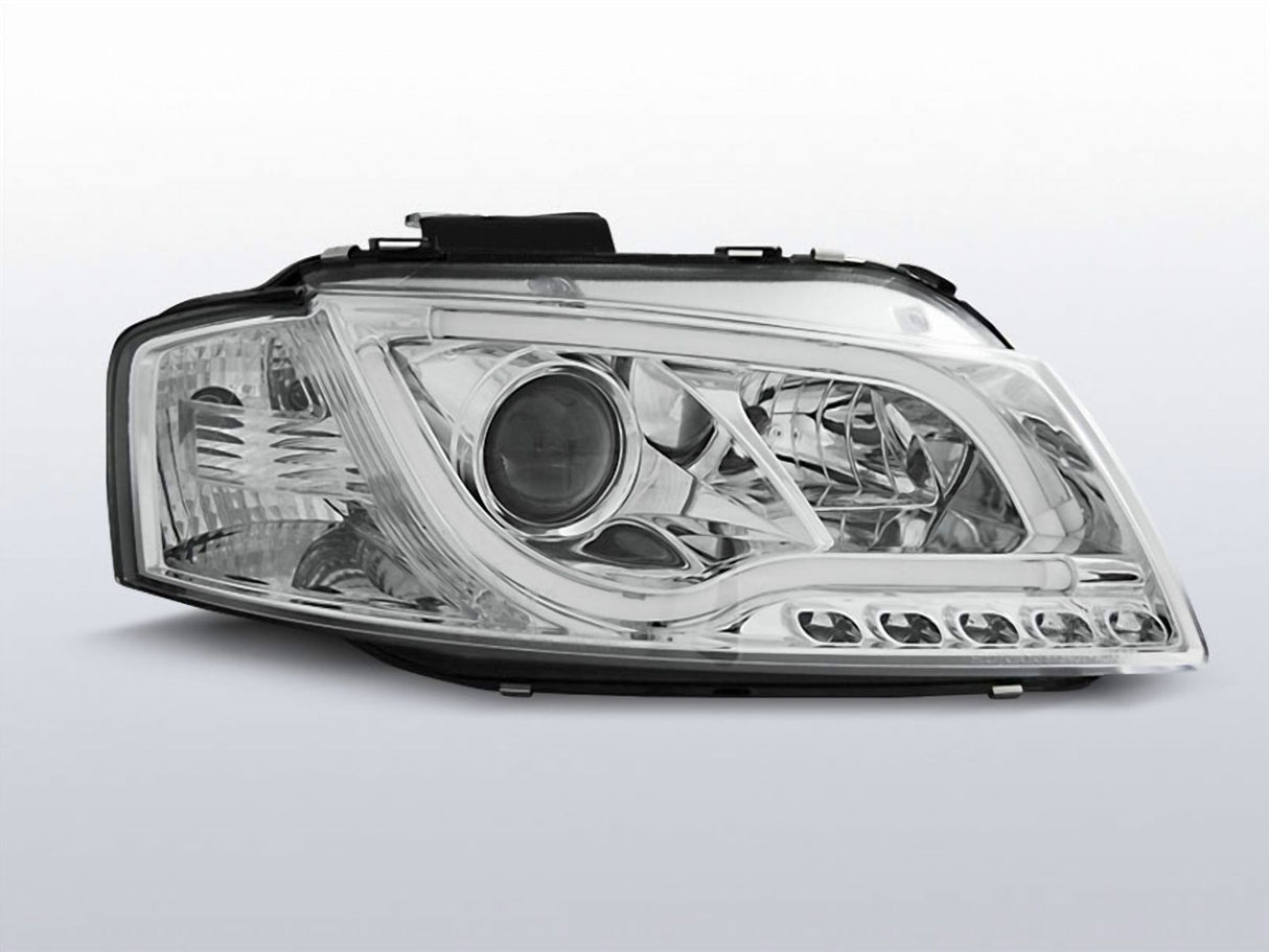 LED Scheinwerfer für Audi A3 8P 03-08 Chrom mit Tagfahrlicht-Optik