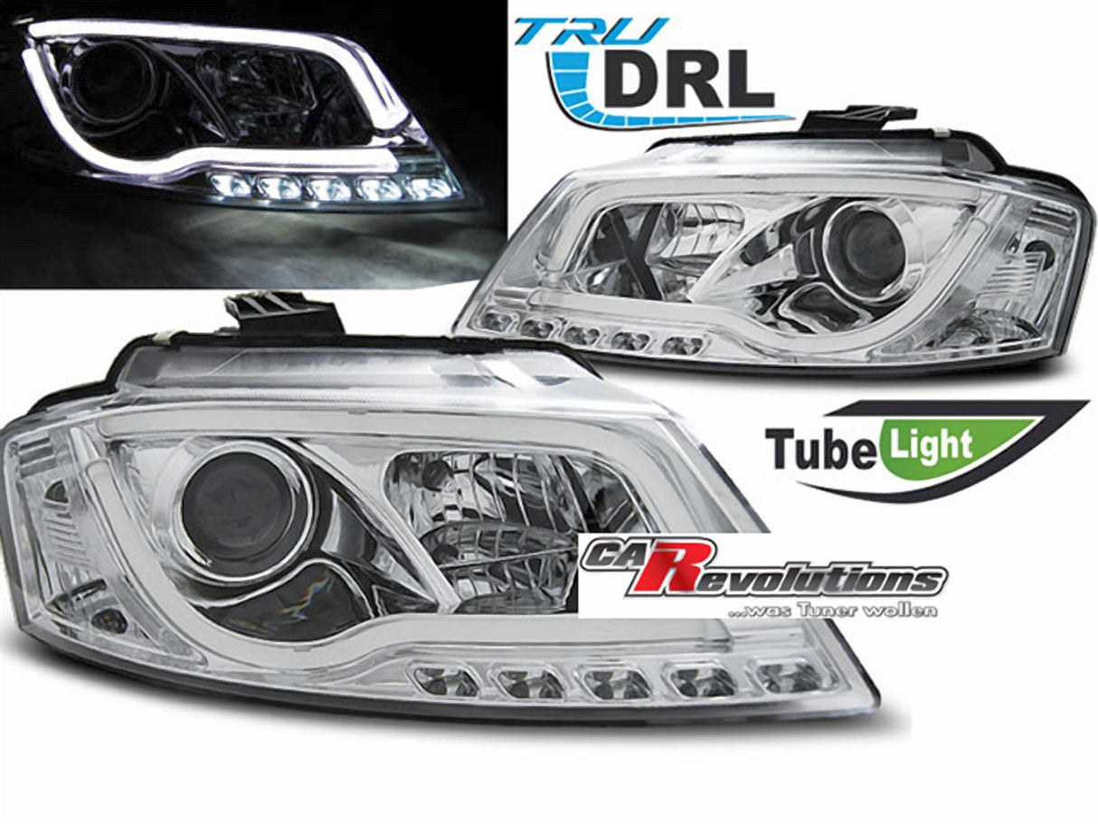 LED Scheinwerfer Set Light Tube in chrom für Audi A3 8P 2003-2008-