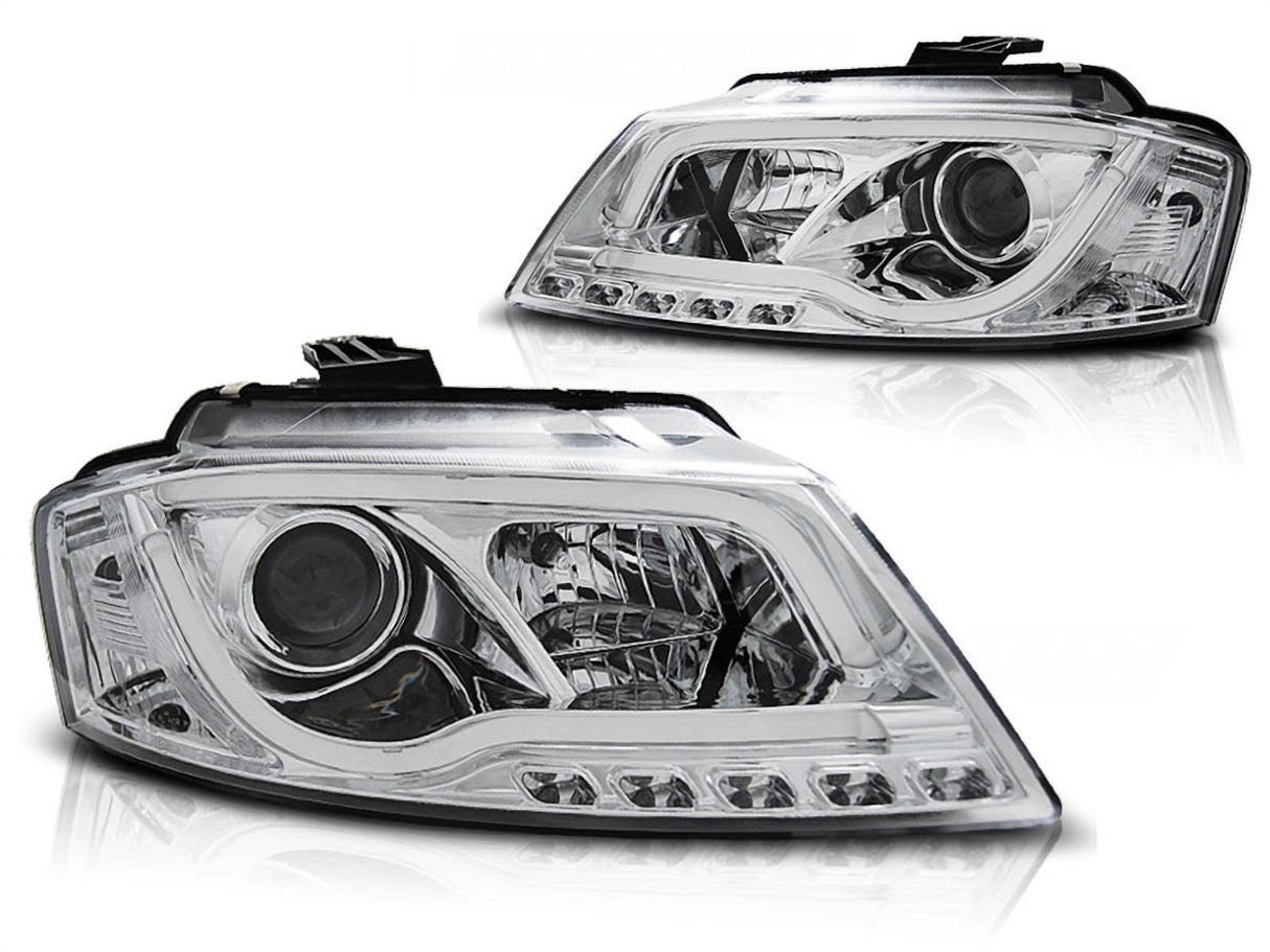Chrom LED Scheinwerfer mit Light Tube Tagfahrlicht für Audi A3 8P 2008-2012