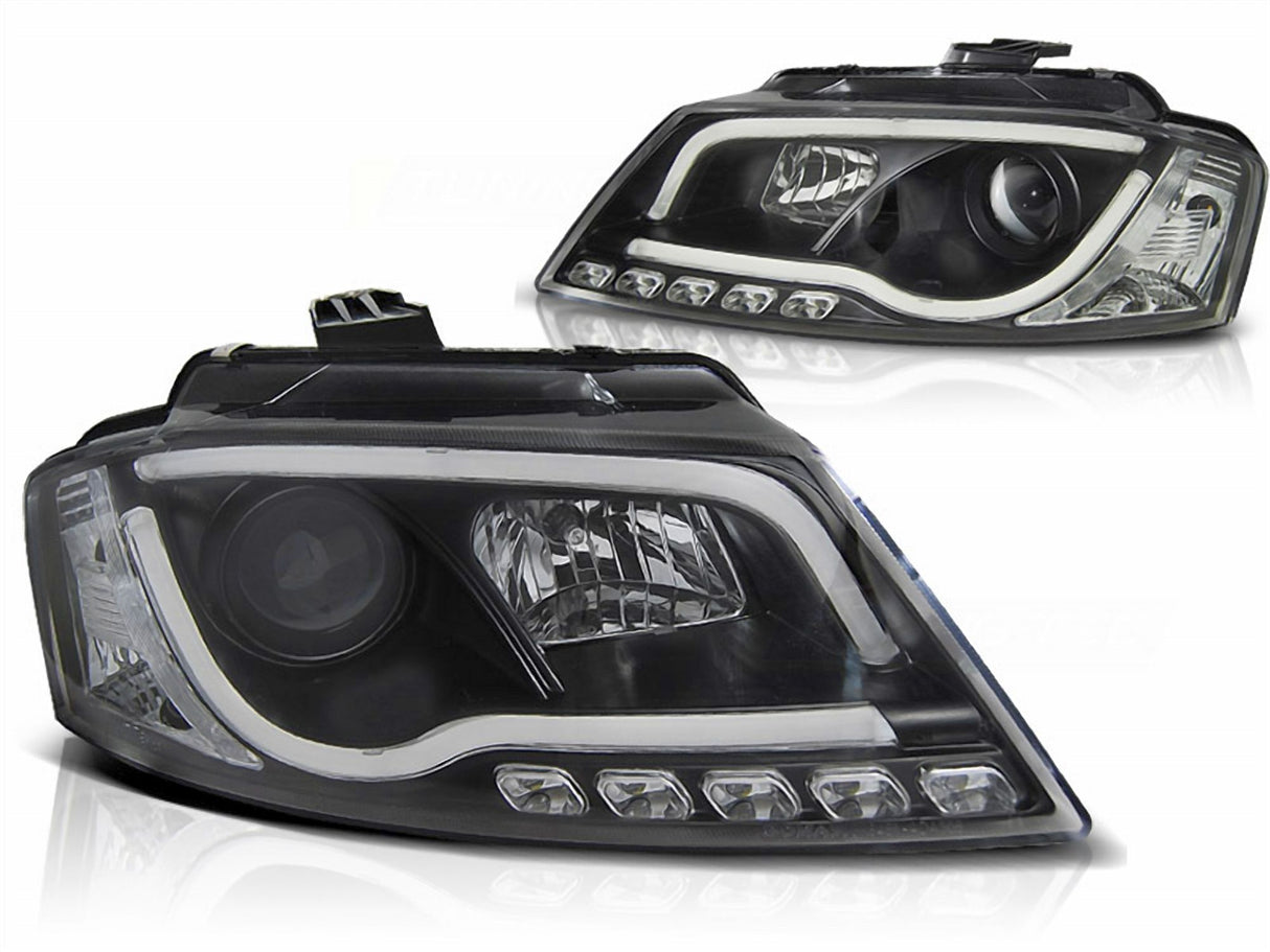 LED Tagfahrlicht Light Tube Scheinwerfer in schwarz für Audi A3 8P Facelift 2008-2012