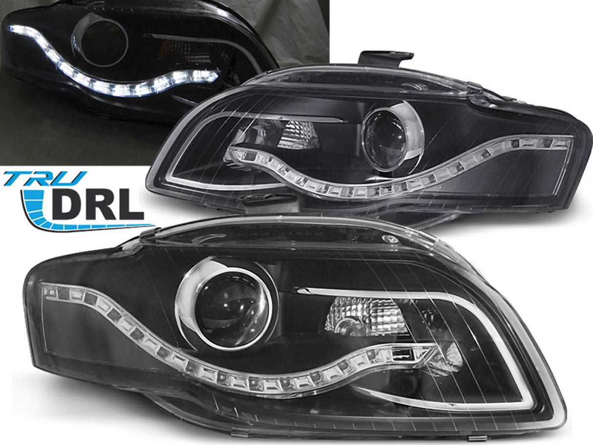 Schwarze LED Scheinwerfer mit Tagfahrlicht für Audi A4 B7 2004-2008 DRL Tuning