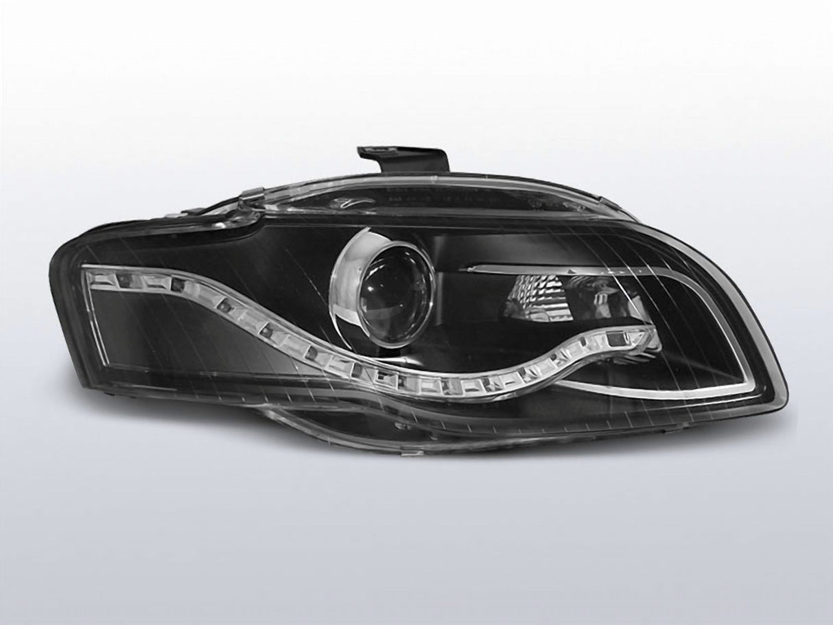 Schwarzer LED Scheinwerfer für Audi A4 B7 mit integrierten Positionslichtern, Tuning Scheinwerfer