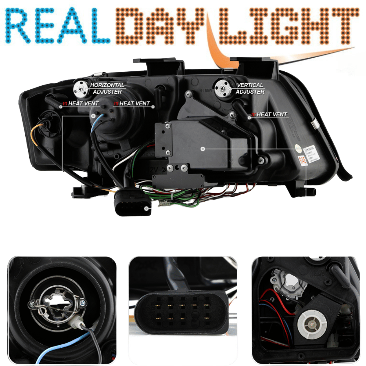 Led Tagfahrlicht Scheinwerfer in schwarz für Audi A6 C5 4B 06.2001-05.2004