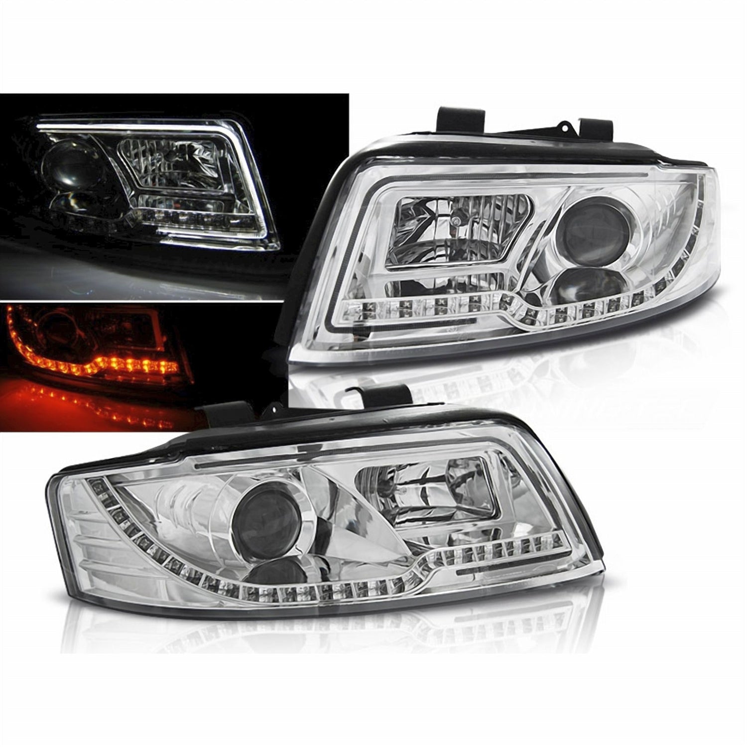 Led Light Tube Scheinwerfer in chrom für Audi A4 B6 2000-2004