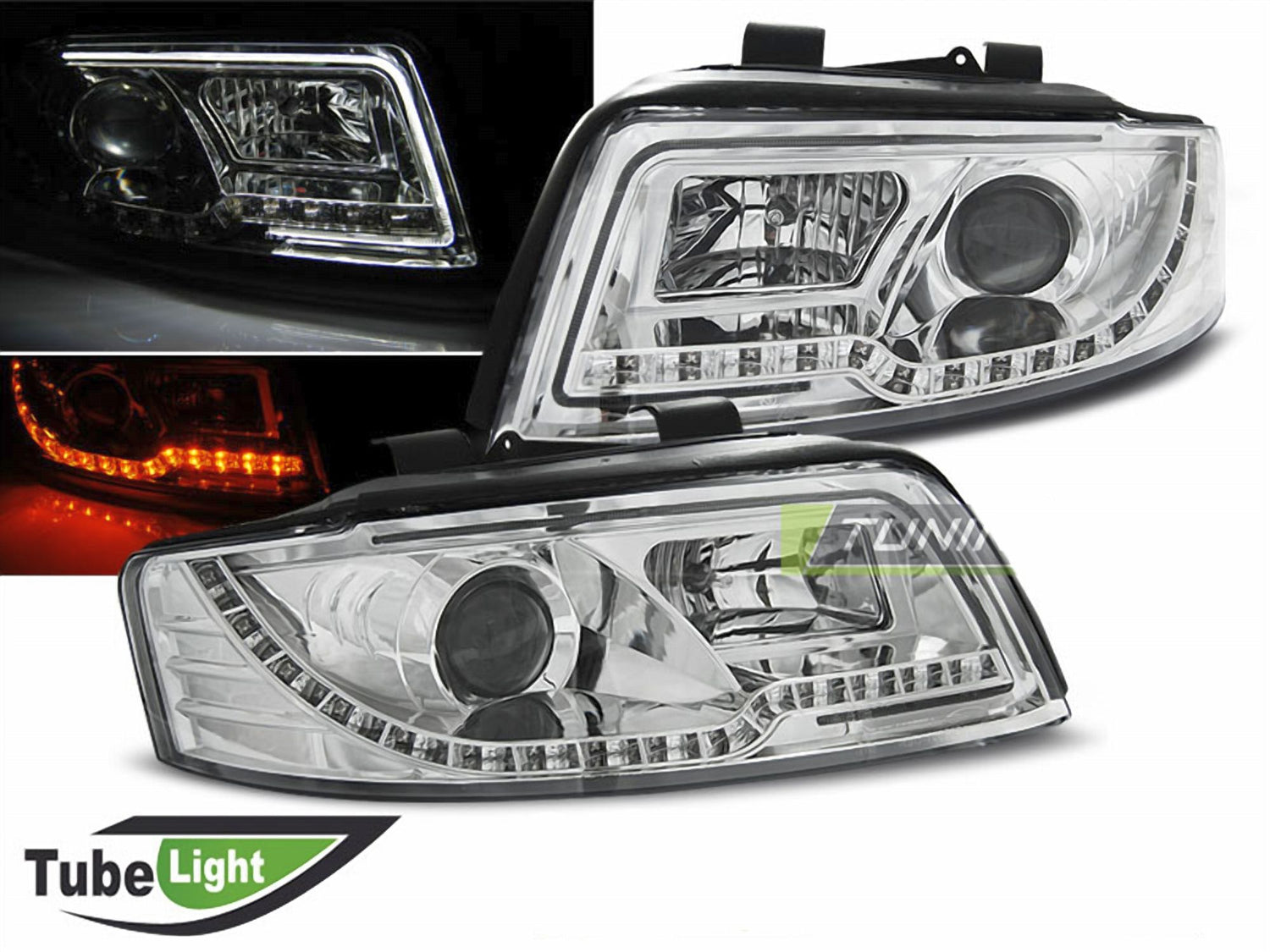 Led Light Tube Scheinwerfer in chrom für Audi A4 B6 2000-2004