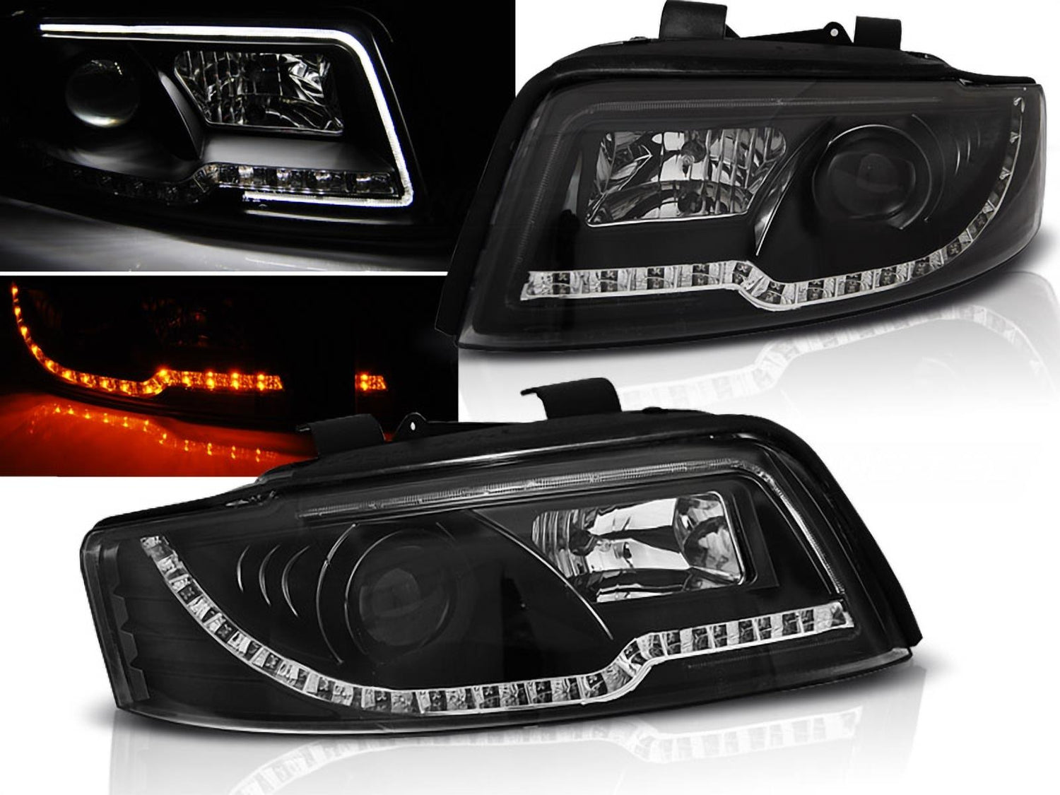 Led Light Tube Scheinwerfer in schwarz für Audi A4 B6 10.2000-10.2004