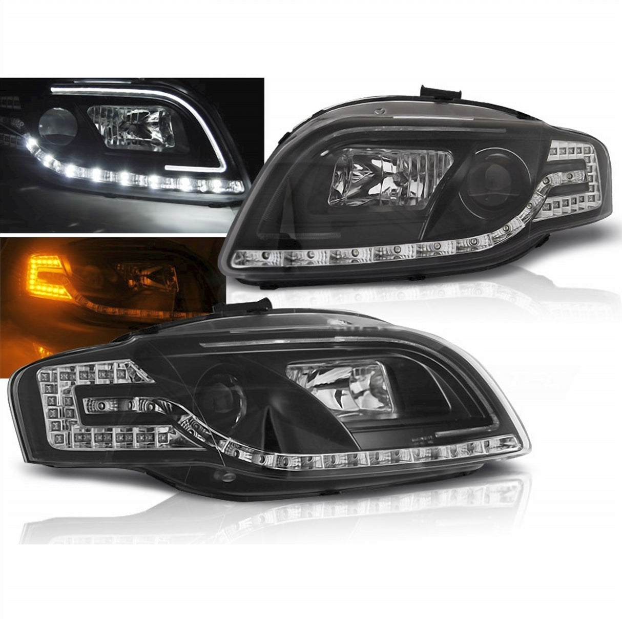 Schwarze LED Scheinwerfer mit Light Tube für Audi A4 B7 11.2004-03.08