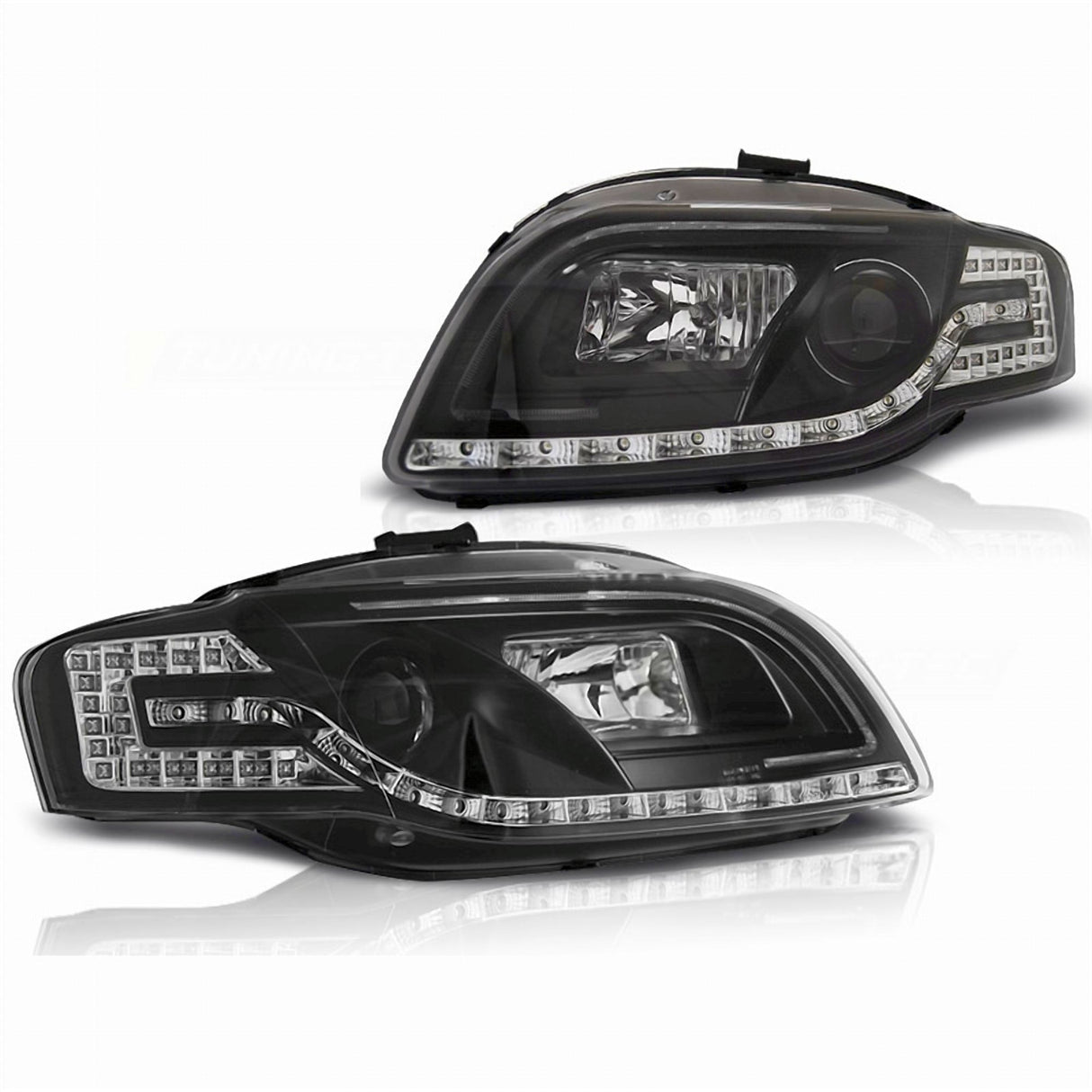 Schwarze LED Scheinwerfer für Audi A4 B7 mit Tagfahrlicht-Optik, Tuning Scheinwerfer