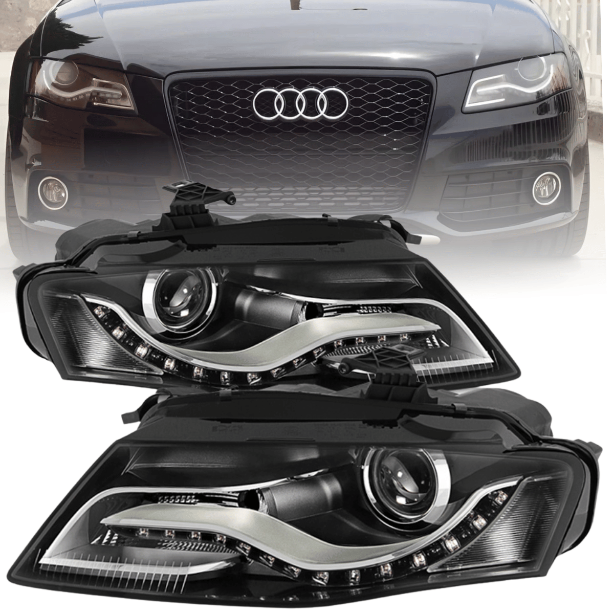 LED Scheinwerfer Set für Audi A4 B8 2008–2011 LED Tagfahrlicht Schwarz