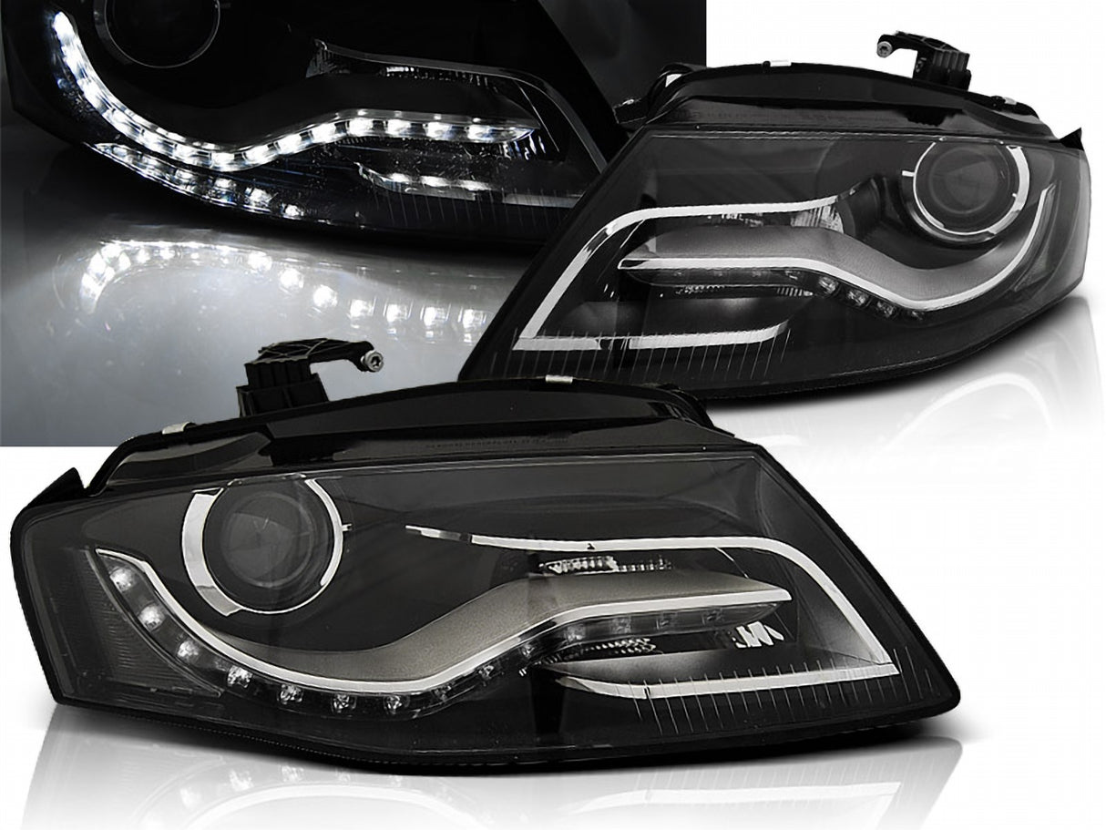 LED Scheinwerfer Set Schwarz Audi A4 B8 2008-2011 mit LED Tagfahrlicht für Tuning