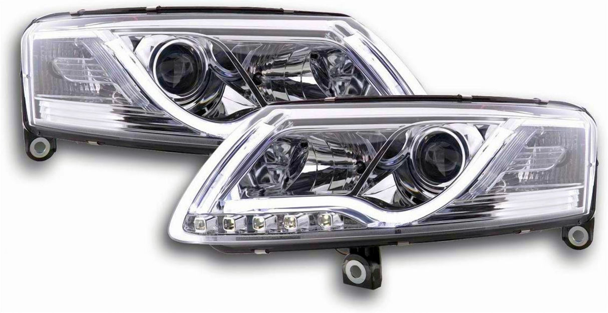 LED Light Tube Tagfahrlicht Scheinwerfer in chrom für Audi A6 C6 4F 04.2004-2008