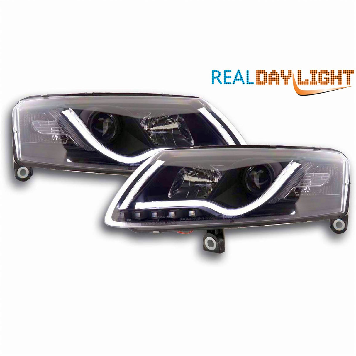 LED Light Tube Tagfahrlicht Scheinwerfer in schwarz für Audi A6 C6 4F 04.2004-2008