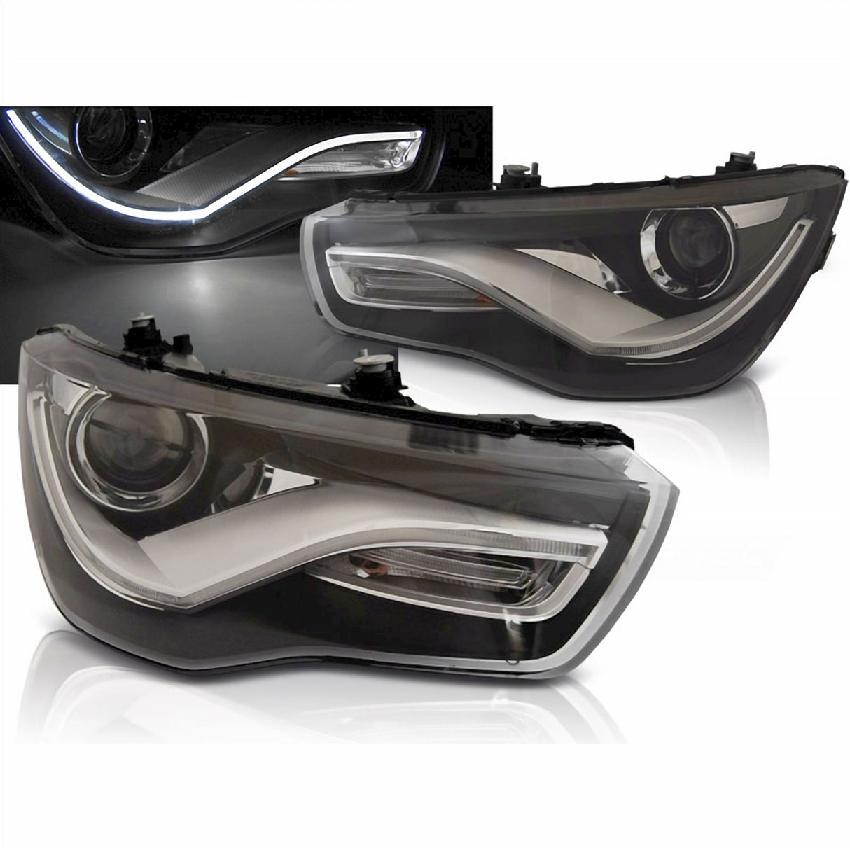 LED Scheinwerfer Set Schwarz für Audi A1 8X 2010–2014 mit LED Tagfahrlicht