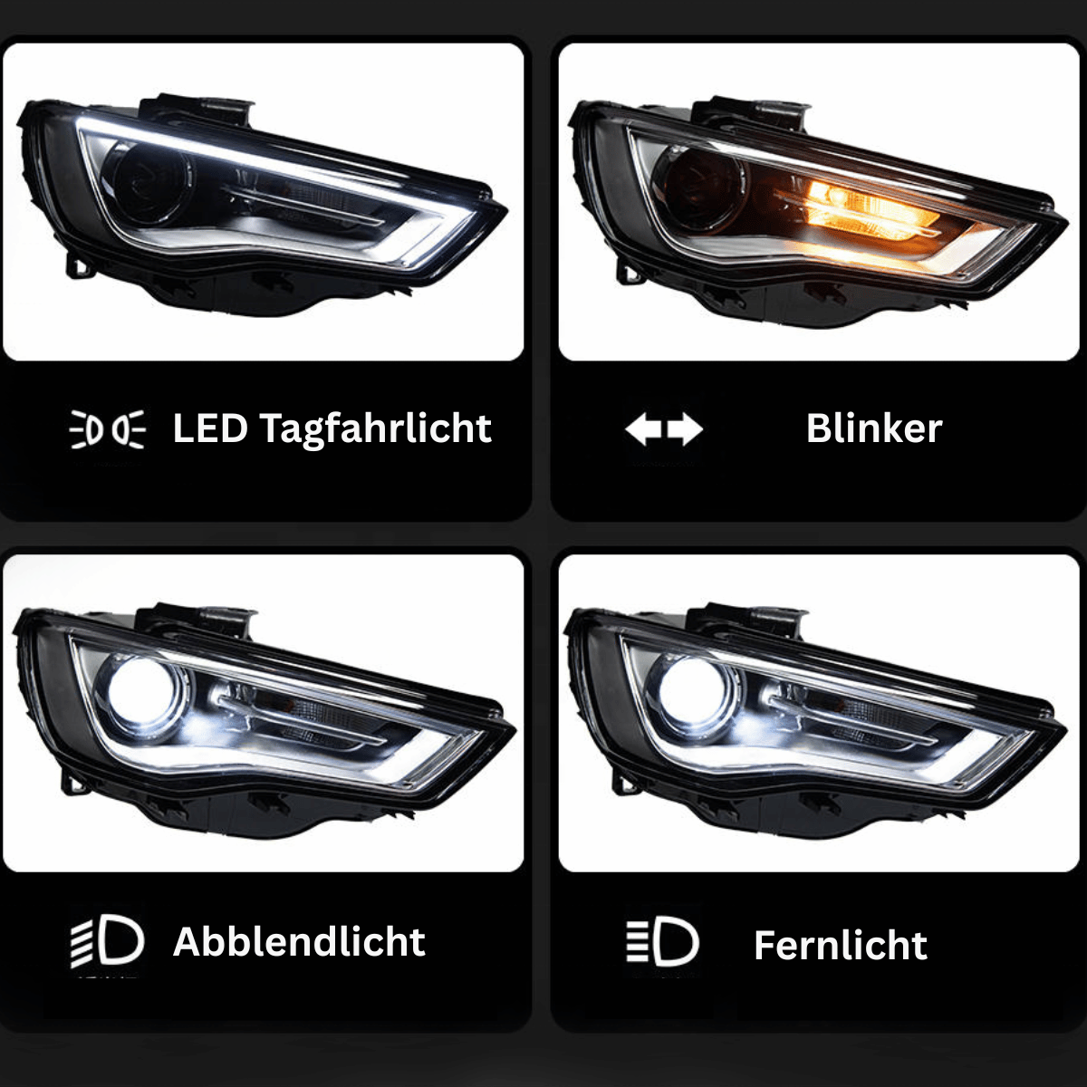 LED Scheinwerfer: Tagfahrlicht, Blinker, Abblendlicht, Fernlicht für Tuning für Audi A3 8V