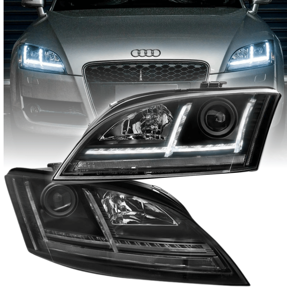 Xenon Scheinwerfer Set Schwarz Audi TT 8J 2006–2010 mit dynamischen Blinkern und LED Tagfahrlicht
