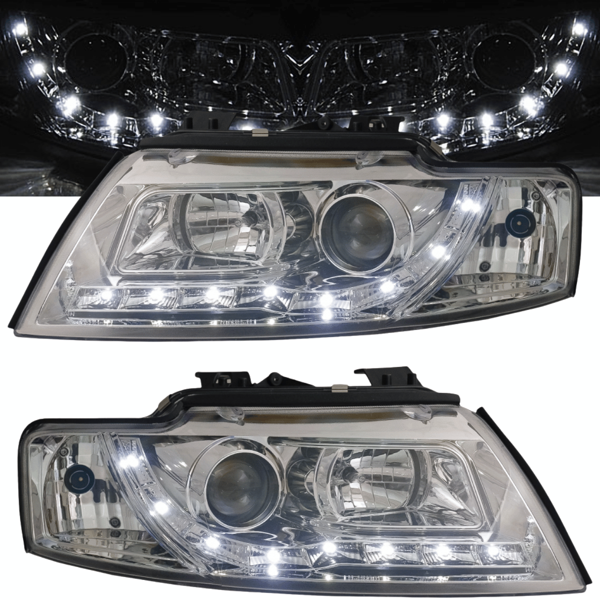 Scheinwerfer Set in chrom für Audi A4 8H B6 CABRIO 2002-2006 mit LED Standlicht