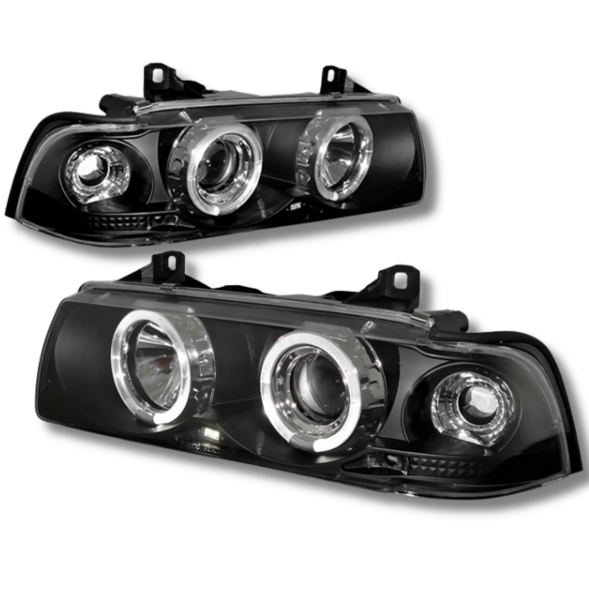 Schwarze LED-Scheinwerfer mit Standlichtringen für BMW E46 Coupe Cabrio 99-03