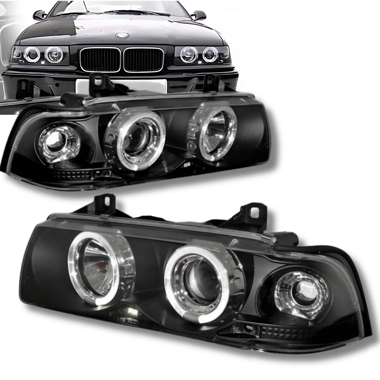 Scheinwerfer Set schwarz Angel Eyes 1990-1999 mit Ringen für BMW E36 Coupe Cabrio