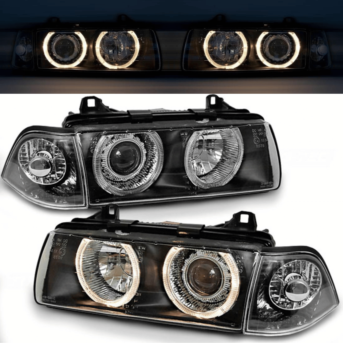 Angel Eyes Scheinwerfer Set für BMW 3er E36 Limousine Touring 12/1990-08/1999 schwarz