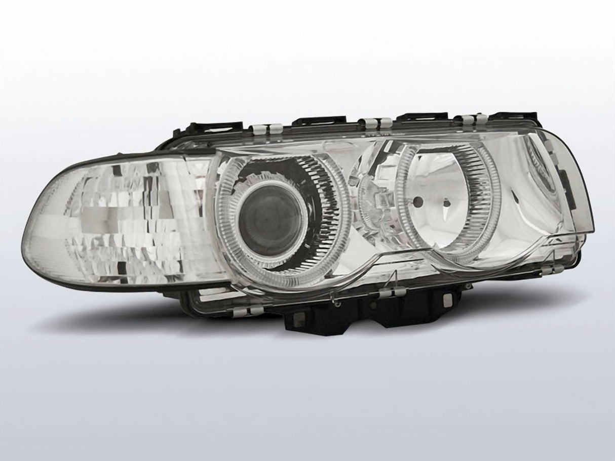 Angel Eyes Scheinwerfer Set chrom für BMW E38 H7/H7, Tuning Scheinwerfer mit Ringbeleuchtung