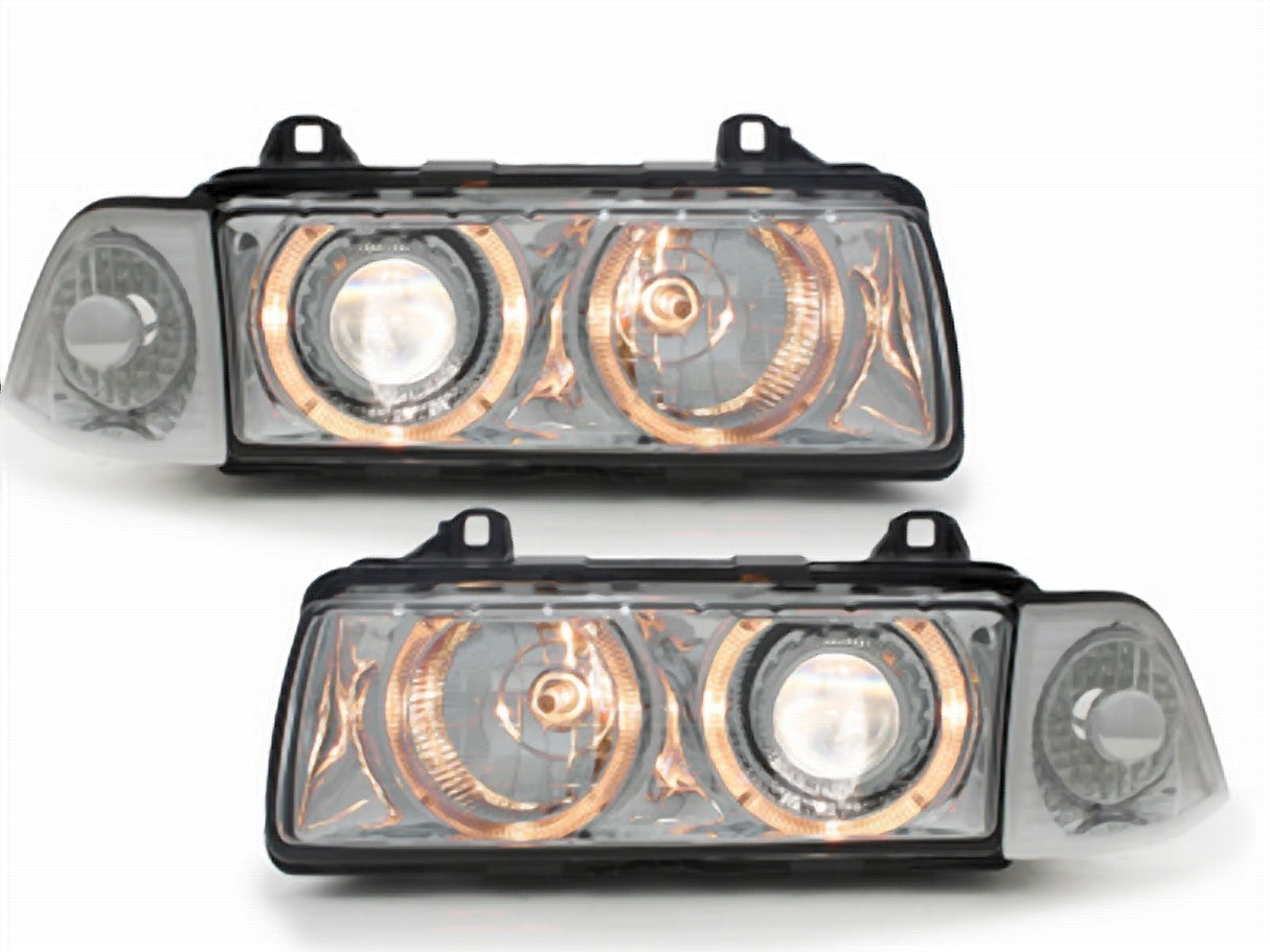 Scheinwerfer mit Angel Eyes Ringen, LED-Tagfahrlicht und Klarglas für sportlichen Look für BMW E36
