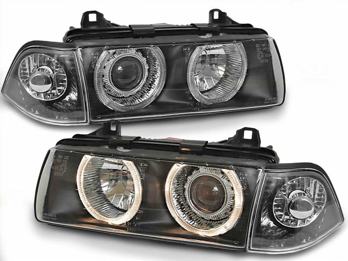 Angel Eyes Scheinwerfer Set in schwarz für BMW E36 12.1990-08.1999