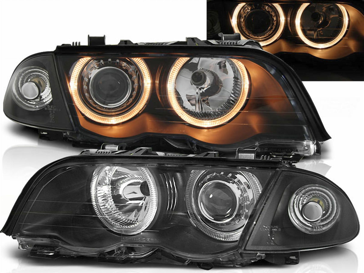 Scheinwerfer Set für BMW E46 Limousine 1998-2001 Angel Eyes schwarz - CR Tuning