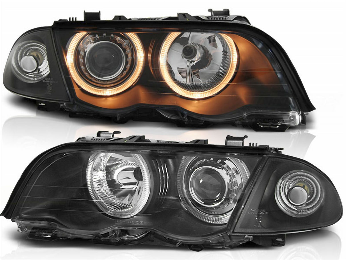 Scheinwerfer Set für BMW E46 Limousine 1998-2001 Angel Eyes schwarz - CR Tuning