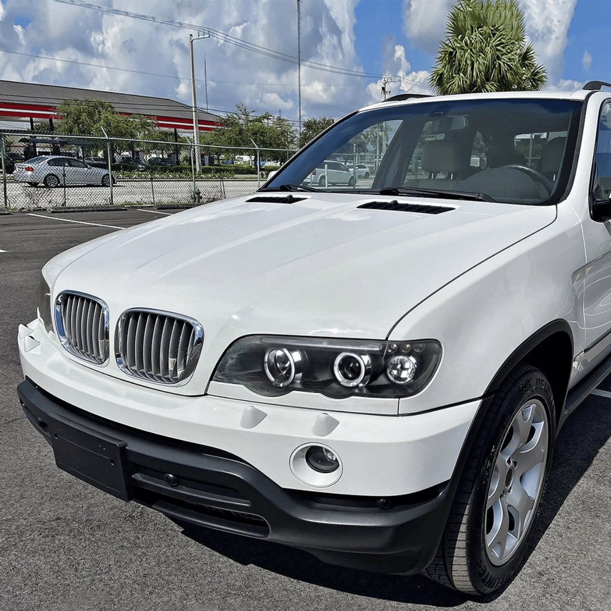LED Scheinwerfer mit Tagfahrlicht Ringen, Frontansicht, Tuning Zubehör für BMW X5 E53